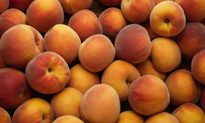 Poster - A pile of ripe peaches stacked on top of each other