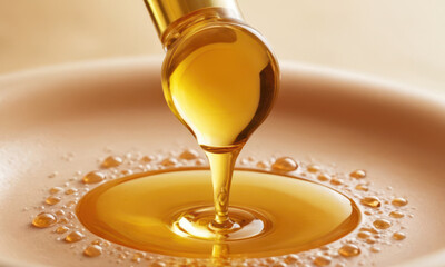 Poster - A single drop of honey being poured into a ceramic bowl