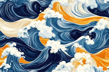 Poster - Abstract liquid wave pattern showcasing dynamic movement and fluidity in vibrant colors with depth and texture, Abstract liquid wave Seamless