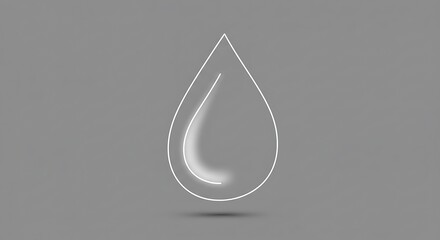 Poster - Minimal water droplet outline with a single curved line, subtle refraction hint, monochromatic elegance