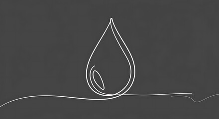 Poster - Minimal water droplet outline with a single curved line, subtle refraction hint, monochromatic elegance