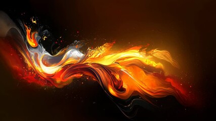 Poster - Intense flames and fiery embers dancing on a solid black background creating a dynamic and captivating visual of fire and heat energy