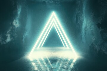 Poster - Light rays create an abstract triangular formation in a mystical environment, Animation depicting light rays circling an abstract triangle