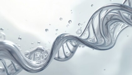 Aufkleber - 3D illustration of DNA helix structure against soft white background with water drops. Deoxyribonucleic acid model for genetics, molecular research. Biotechnology science concept.