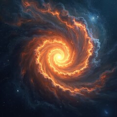 Aufkleber - Vibrant illustration of cosmic nebula swirl in dark space. Orange and yellow glowing spiral galaxy with stars. Fantasy universe background design. Digital art artwork.