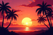 © jirawat - Tropical Evening Magic: Captivating Sunset Hues & Silhouetted Palm Trees