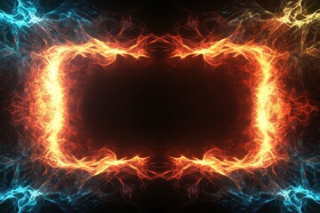 Poster - Vivid glowing neon light rectangle border frame created with abstract colorful designs, Abstract glowing neon light rectangle border frame on black background