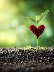 Aufkleber - Heart-shaped Plant Emerging From Soil Symbolizes Health and Growth Under Bright Sunlight in a Natural Setting