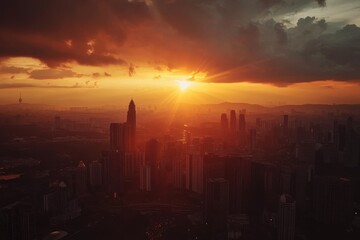 Poster - Stunning sunset time lapse over the skyline of Kuala Lumpur reveals vibrant colors and changing lights, Sunset time lapse of the amazing skyline of Kuala Lumpur in Malaysia