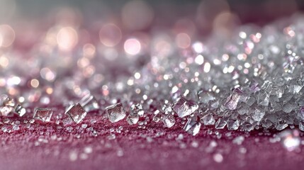 Aufkleber - Macro View of Sparkling Sugar Crystals on Soft Pink Surface Highlighting Texture and Details in Natural Light