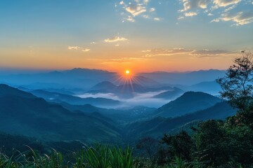 Poster - Stunning timelapse of a sunrise over misty mountains in the early morning, timelapse of a sunrise