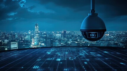 Poster - Nighttime city surveillance with a security camera.