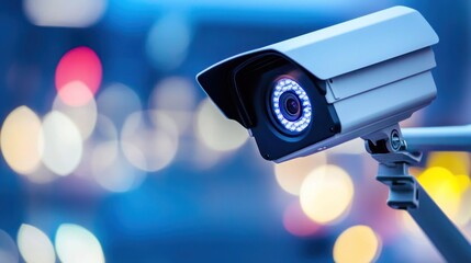 Poster - Modern surveillance camera in urban setting.