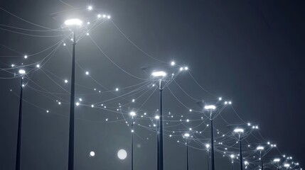 Poster - Illuminated street lamps interconnected by a network of light.