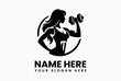 © vectorvovdesign - Minimalist fitness woman logo design vector, strong female figure isolated on white background for gym and wellness branding