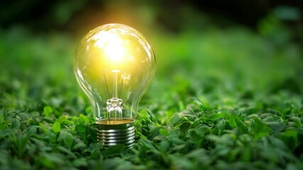 Poster - Illuminating Idea: A radiant light bulb glows amidst verdant foliage, symbolizing the birth of innovation, sustainability, and the transformative power of ideas.