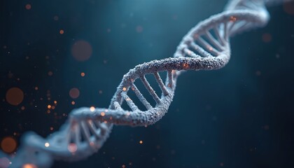 Aufkleber - Illustration of DNA double helix strand. Detailed three-dimensional representation against blue background. Concept for genetics, biotechnology, medicine. Scientific illustration, molecular