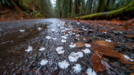 Aufkleber - Extreme close-up reveals intricate textures of moss and mushrooms on a moist forest floor, showcasing nature's details in a lush, sheltered environment