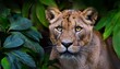 © Alexander - photo of a lion panther between green and brown leaves