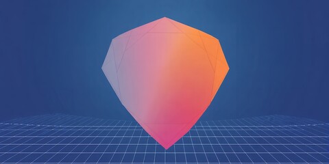 Poster - a gradient colored geometric shape on a blue background with a grid pattern on the surface