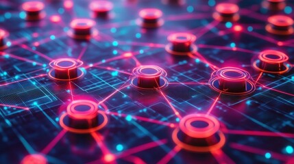 Poster - Network connections on a circuit board illuminate a complex digital system.