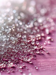 Poster - Sparkling Sugar Crystals Glimmering on a Pink Surface Create a Sweet and Vibrant Composition That Delights the Senses and Enhances Any Culinary Aesthetic