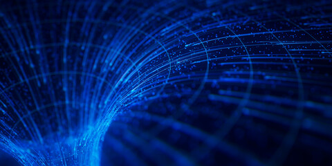 Poster - closeup of abstract data flow in cyber wormhole. quantum computing information vortex. digital singu