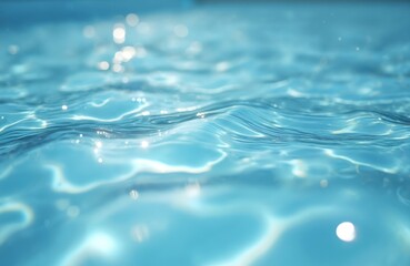 Leinwandbilder - Defocus, blurred blue water surface with soft ripples. Transparent clear, calm water texture, splashes, bubbles. Water waves with shining pattern background, summer, pool, aquatic, spa, ocean,
