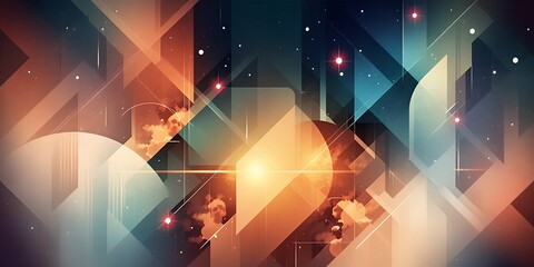 Poster - Abstract geometric design with circles, triangles, and a glowing light source in the center