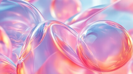 Poster - A collection of transparent 3D abstract shapes floating in soft pastel colors, gently overlapping to create a dreamy, ethereal effect