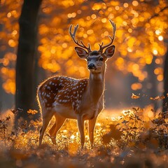 Wall Mural - majestic deer in an autumn forest under soft light
