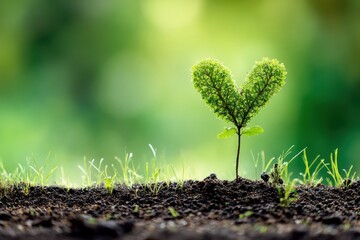 Aufkleber - Heart Shaped Plant Growing From Soil Symbolizes Health and Vitality Under Sunlight
