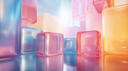 Fototapete - A surreal arrangement of floating translucent 3D forms in soothing pastel colors, blending seamlessly into a calming background