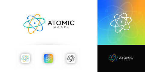 Aufkleber - Atomic Model Logo with Orbit Lines and Electrons, Ideal for Science, Technology, or Education Branding. Modern and Clean Design Concept. Vector Illustration.