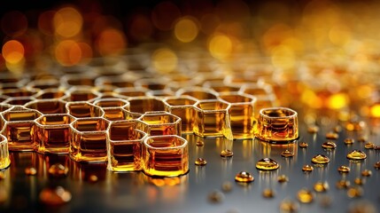 Poster - Captivating Macro View of Honeycomb Structure Revealing Golden Honey Reflections in Soft Light