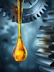 Aufkleber - Oil Droplet Transforming Into Industrial Gear Symbolizes Fusion of Energy and Machinery in a Modern Industrial Setting