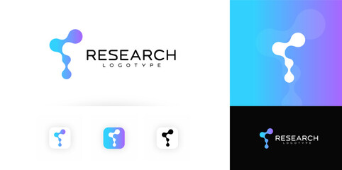 Aufkleber - Abstract Research Logo with Gradient Fluid Shapes, Fusion Dots Emblem for Science, Technology, Medical, Innovation Branding. Vector logotype
