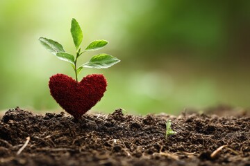 Aufkleber - Heart-shaped Plant Emerging From Soil Under Sunlight Symbolizes Growth and Health in Nature