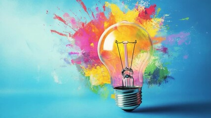 Poster - Illuminating Imagination: A light bulb bursts forth with vibrant colors, signifying innovation and inspiration. This conceptual image perfectly captures the spark of creativity.