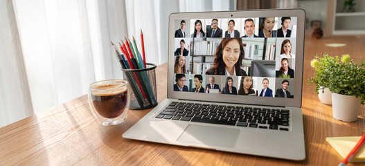 Poster - Business people on video conference for modish virtual group meeting of corprate business office workers