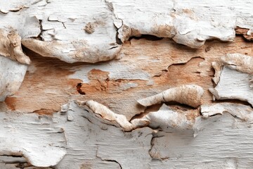 Poster - close-up of old wood with peeling white paint, revealing the natural texture and warm wood tones und