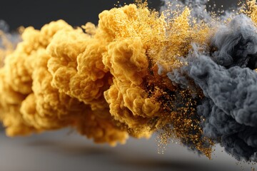 Poster - abstract collision of vibrant gold and mysterious gray smoke, creating a visually stunning and mesme