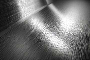 Poster - A close-up view of a brushed metal surface with bright highlights and fine lines, creating a modern and industrial texture with a subtle gradient effect.