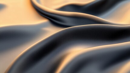 Poster - Elegant black silk fabric draped gracefully with smooth waves and soft light at sunset
