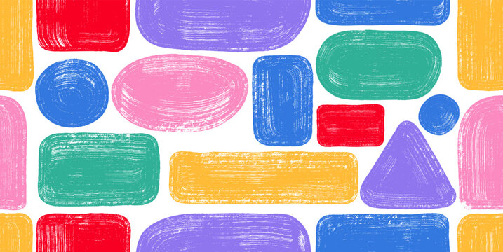 Seamless pattern squares rectangles triangle and circle. Hand drawn brush strokes. Seamless vector painted abstract shapes. Dirty grunge color design frames, borders or templates for text illustration
