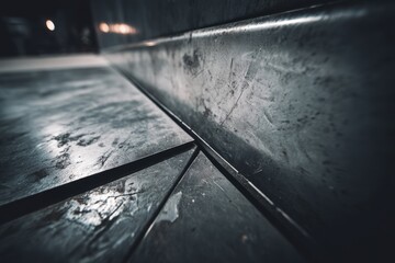 Poster - A close-up shot showcasing the texture and details of weathered metal surfaces, creating an industrial and aged aesthetic, with subtle lighting and deep shadows.