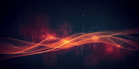 Poster - Abstract background featuring orange glowing waves and vertical lines on a dark backdrop