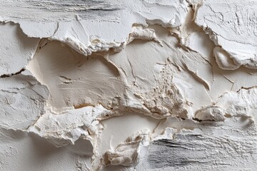 Poster - an abstract close-up of a heavily textured white surface with rough, uneven layers, resembling a scu