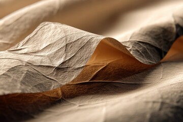 Poster - Close-up studio shot of a beige and brown textured paper background, showcasing subtle folds and intricate patterns, capturing the essence of minimalism and simplicity.