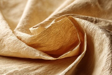 Poster - Elegant golden silk fabric with soft, flowing folds and shimmering texture, creating a luxurious and sophisticated backdrop with subtle light and shadow interplay.
